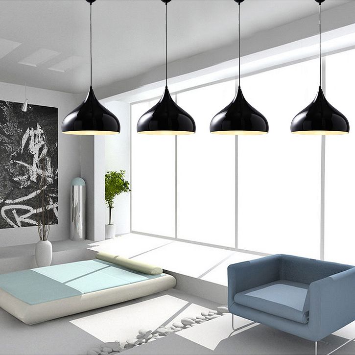 Glossy Finish Aluminum Simplicity Hanging Light 13.7" Wide Nordic Macaroon Style Lighting Pendant in Bedroom