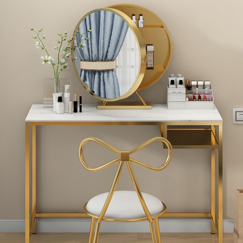 Glam Metal Vanity Makeup Table Set Slate Top Vanity Dressing Table