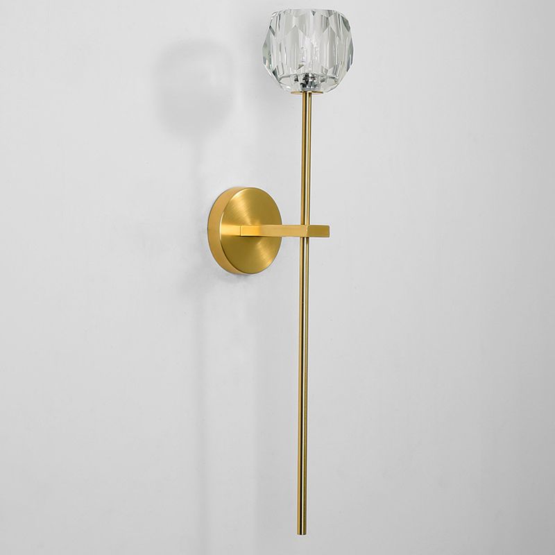 Nordic Style Metal Wall Light Geometric Gold Wall Sconce with Crystal for Bedroom