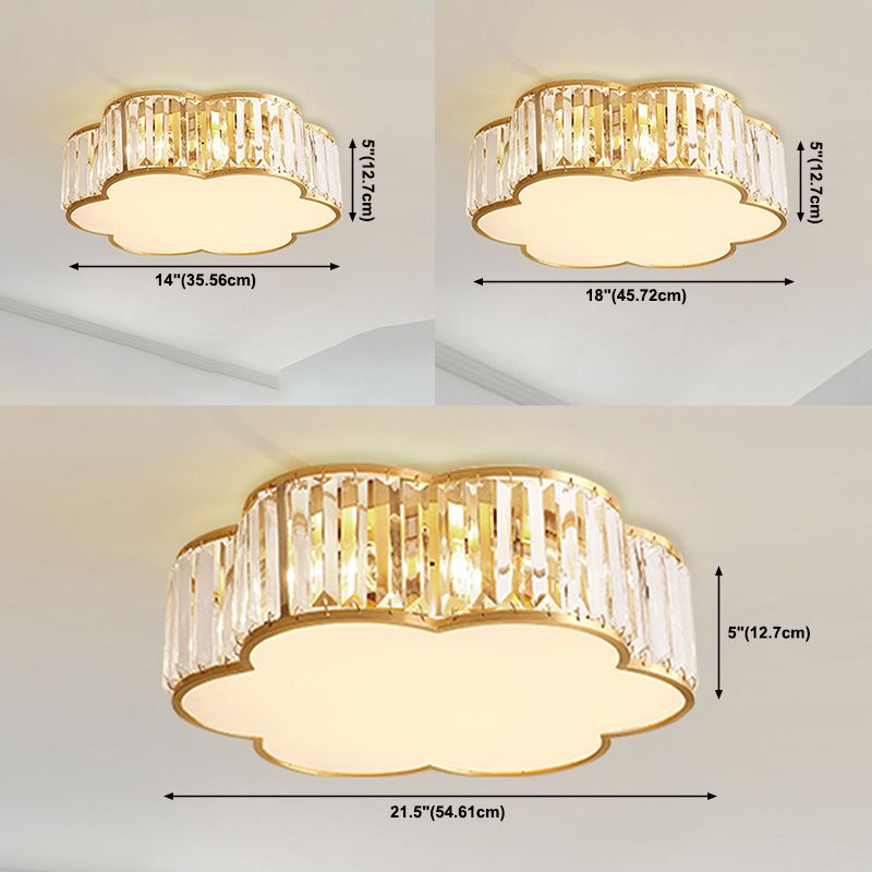 Shaded Glass Close to Ceiling Light Vintage Bedroom Ceiling Light Fixture in Gold