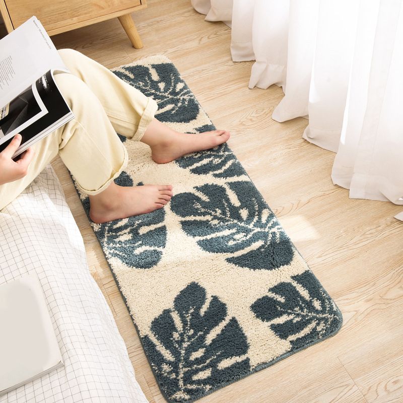 Green Bedroom Rug Modern Leaf Printed Indoor Rug Polypropylene Pet Friendly Stain-Resistant Carpet