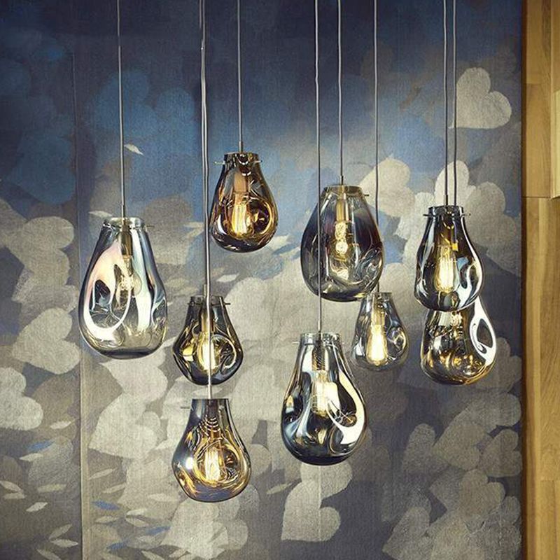 1 Light Teardrop Pendant Light Modern Ruffle Glass Shade Hanging Lamp