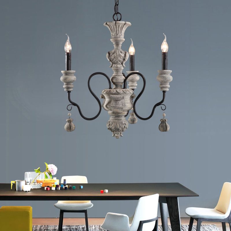 Rustic Style Traditional Candlestick Styling Chandelier Hand-carved Resin Suspension Lighting Fixture for Dining Room