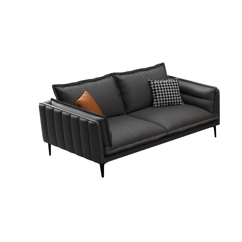 Stain Resistant Faux Leather Contemporary Square Arm Sofa Couch in Grey