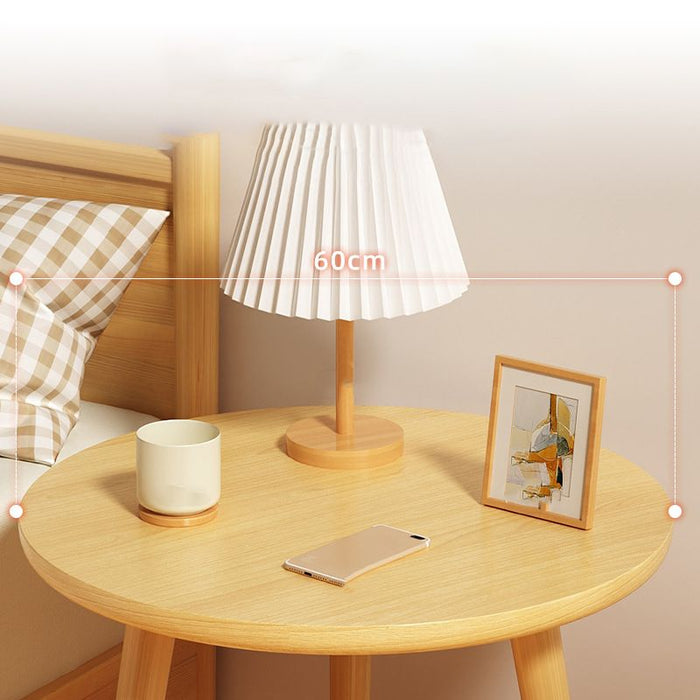Round Modern Nightstand Imitation Wood Open Storage Night Table with L