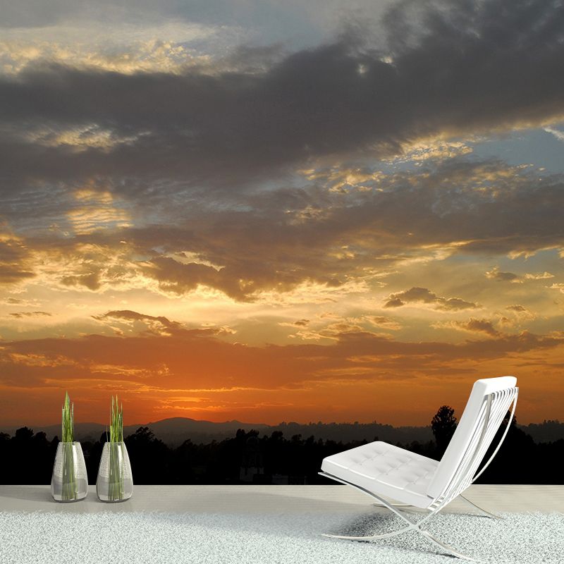 Stunning Sunset Glow Mural Wallpaper Living Room Scenery Wall Decor, Custom-Print