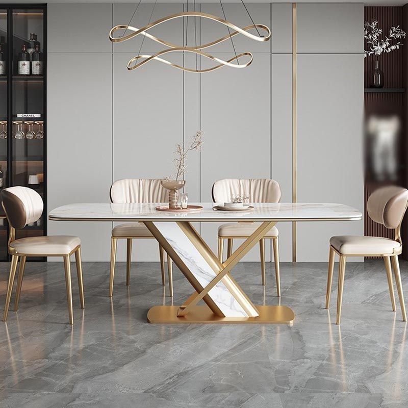 Traditional Luxury Stone Dining Table Gold Pedestal Casual Dining Table