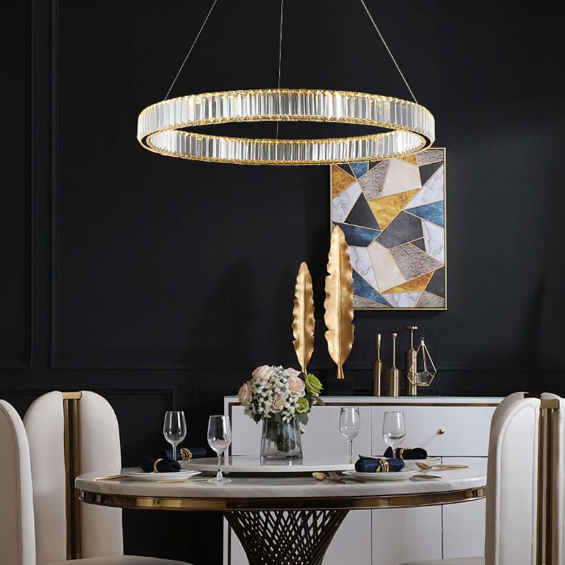 Circle Chandelier Lighting Fixture Minimalist LED Crystal Pendant Lighting Fixture