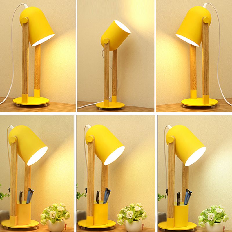 Einstellbare Kuppeltisch-Leuchte-Makkaron-Metall-1-Licht-Holzstudienlampe mit Stifthalter