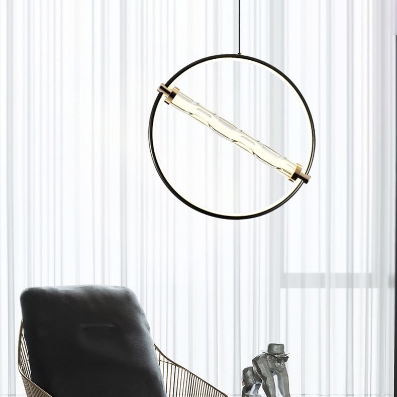 Eenvoud cirkelvormige led hanger helder gekabbel glazen eetkamer hangend licht in zwart