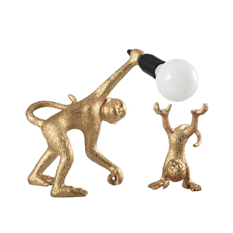 Resin Monkey Shape Night Table Light Creative 1 Bulb Gold/White/Black Reading Lighting for Bedroom