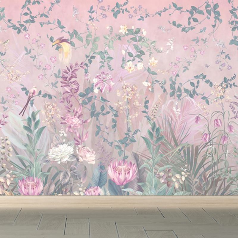 Pink Blossom Mural Wallpaper Stain Resistant Modernist Living Room Wall Covering