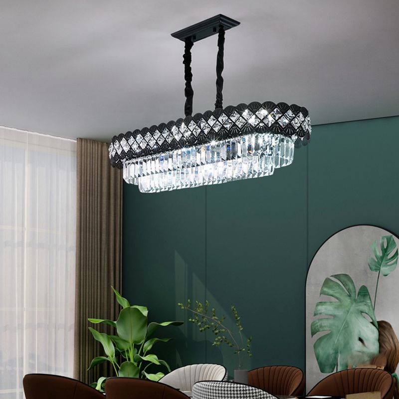 Light Luxury Crystal Hanging Lamp Ellipse Shape Island Light Fixture for Dining Table