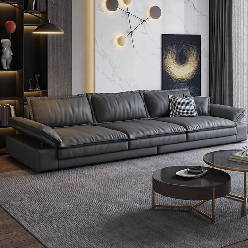 Mid Century Modern Black Sofa with Pillow Top Arm and Loose Back