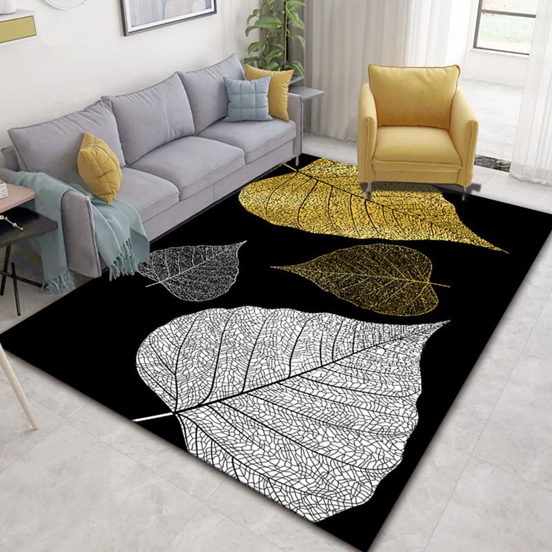 Simplicity Fresh Rectangle Rug Modern Plants Pattern Indoor Rug Easy Care Non-Slip Backing Carpet for Living Room