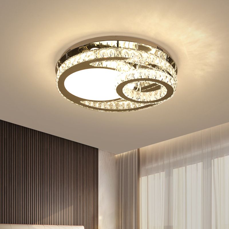 Éclairage de plafond rond Crystal biseauté moderniste 19,5 "/23,5" LED LED Semi Flush en lumière chaude / blanche