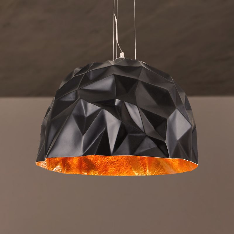 Metallic Domed Hanging Ceiling Light Loft Style 16"/19.5" Dia 1 Light Living Room Pendant Light Fixture in Black/White