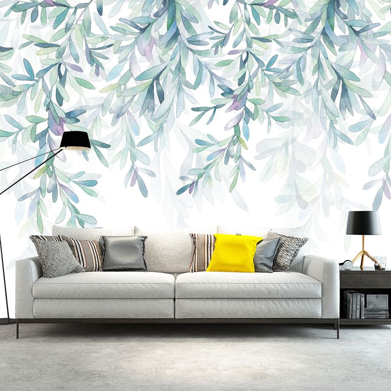 Willow Branch Wall Covering Murals Blue-White Modern Wall Decoration for Bedroom