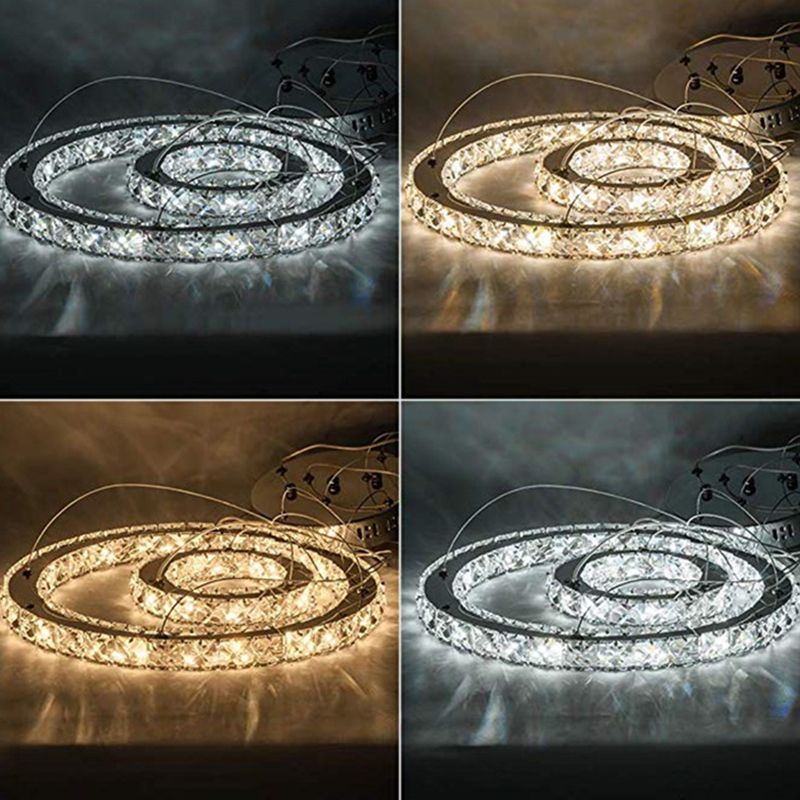 Faceted Crystal Circle LED Pendant Lighting Simplicity Stainless Steel Chandelier for Dining Room