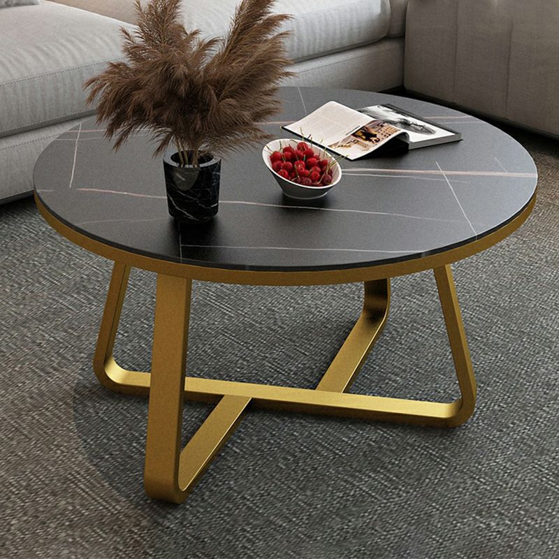Round Slate Coffee Cocktail Table X-Base Coffee or End Table