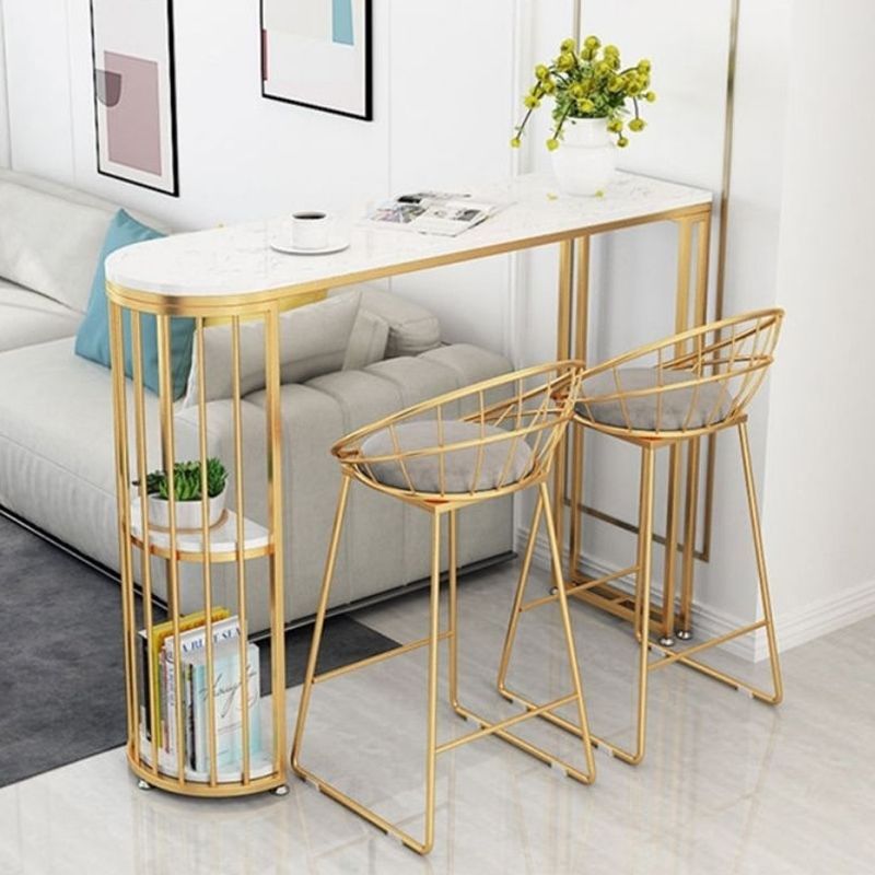 Faux Marble Bistro Bar Table Rectangle Metal Base Bar Table for Living Room