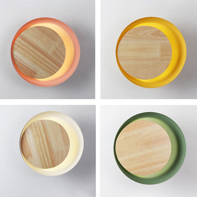 Round Disc Sconce Light Fixture Modern Minimalist Style Wood 1 Light Sconces