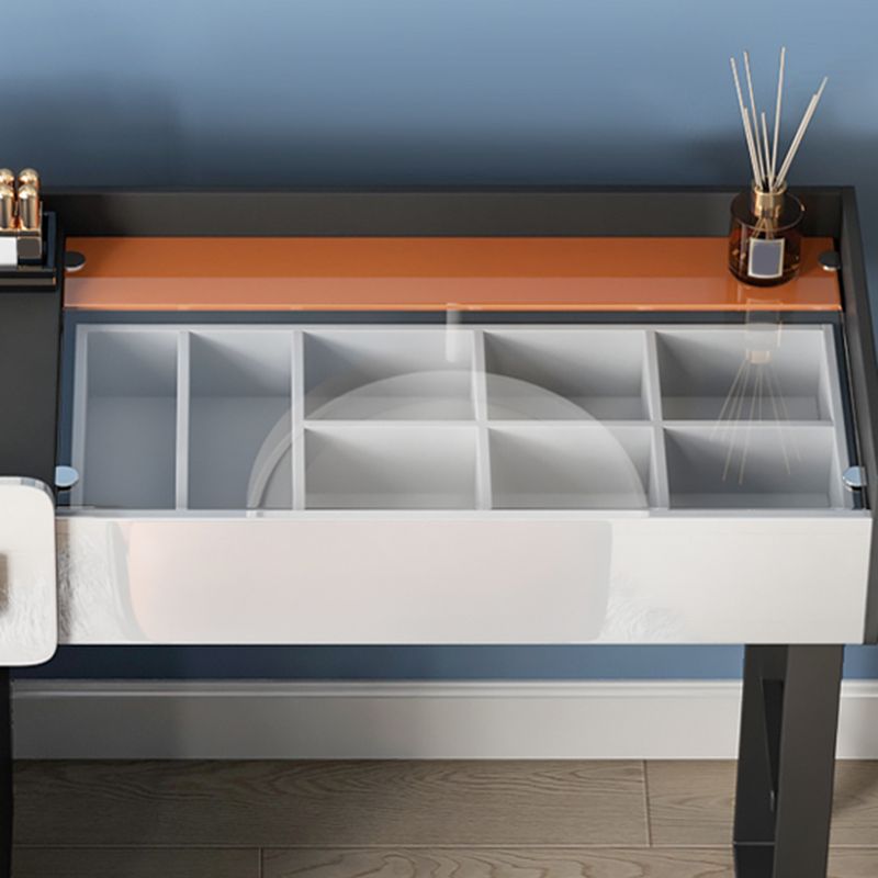 Modernism Glass Top Vanity Dressing Table 3 Drawers Vanity Desk with Stool