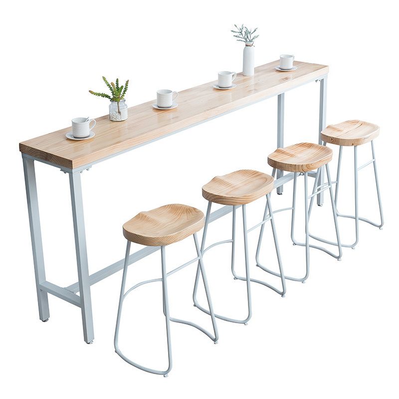 Luxury Rectangle Solid Wood Bar Table Set 1/5 Pieces Counter Table with White Stools