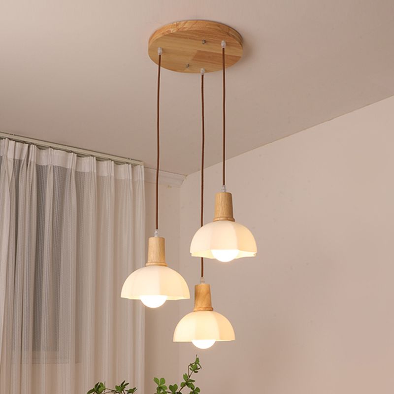 Bowl Shade Dining Room Pendent lampe blanc Verre nordique Style suspendu luminaire en bois
