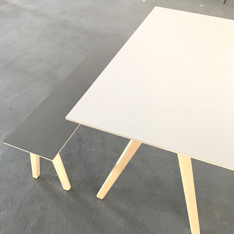 Rectangle Minimalist Dining Table Two-Color Fixed Table with Solid Wood