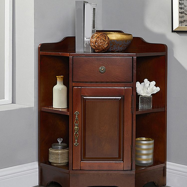 Mid-Century Modern Corner Accent Cabinet with Door in Rubberwood
