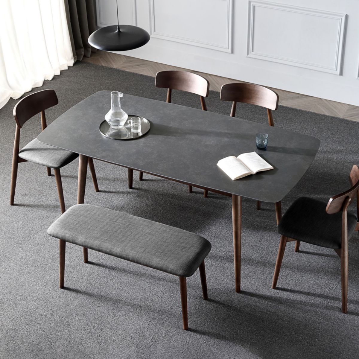 Stile contemporaneo Home Sinterizzato Sinterizzato Tavolo da pranzo Tavolo a forma di rettangolo con 4 gambe Base