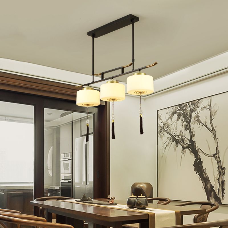 Modern Style Cylinder Shape Island Lights Metal 3 Light Island Lighting in Black