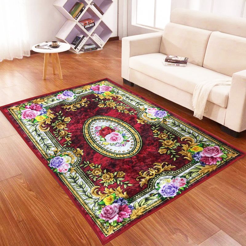 Stylish Medallion Pattern Area Carpet Red Traditional Area Rug Anti-Slip Rug for Living Room