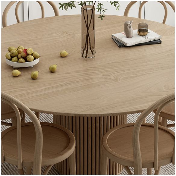 Modern Round Dining Table Pine Solid Wood Pedestal Dining Table in Natural