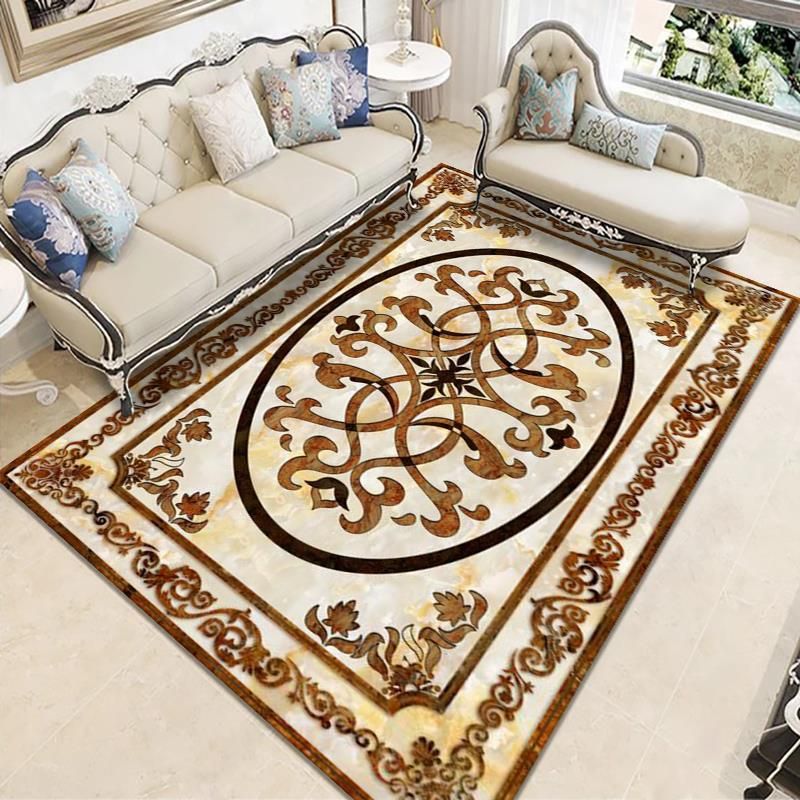 Victorian Swirl Pattern Carpet Polyester Indoor Rug Non-Slip Backing Area Rug for Living Room