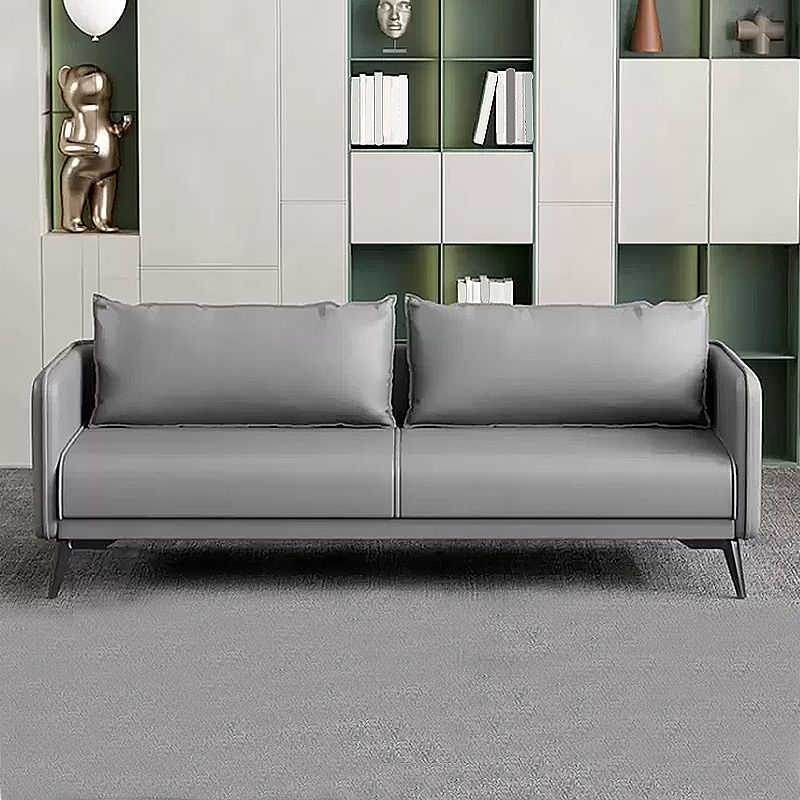 Standard Square Arm Leather Stain Resistant Sofa Couch with Pillows