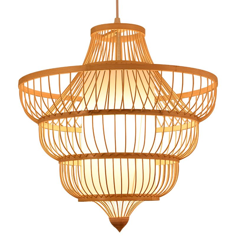 1-Light Chinese Style Bamboo Pendant Light Geometric Hanging Pendant for Restaurant