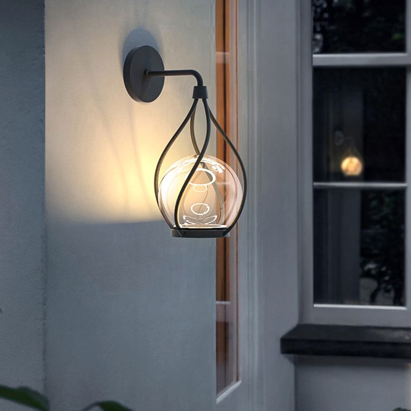 Contemporary Wall Sconce Glass Shade Wall Light Fixture for Courtyard