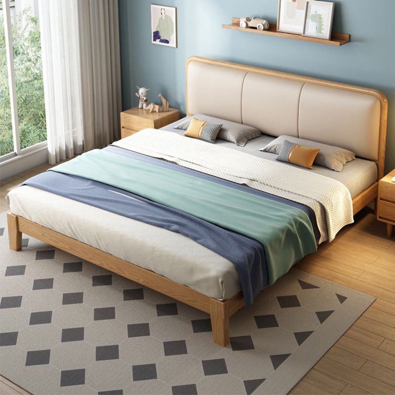 Scandinavian Ash Panel Bed Natural Upholstered Bed Frame with Mattress