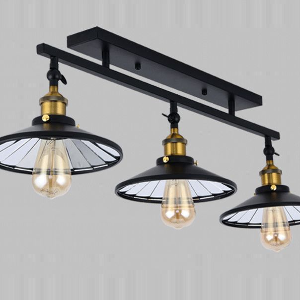 Conical Dining Room Semi Flush Chandelier Industrial Metal 3-Head Black Ceiling Flush Light