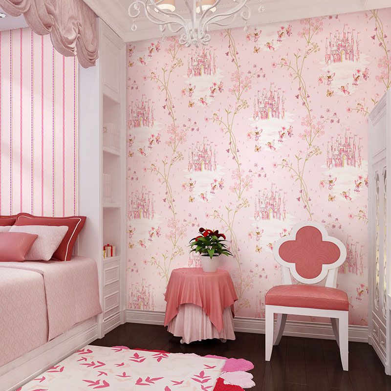 Castle and Flower Non-Pasted Wallpaper Roll, 33-foot x 20.5-inch, Pastel Color