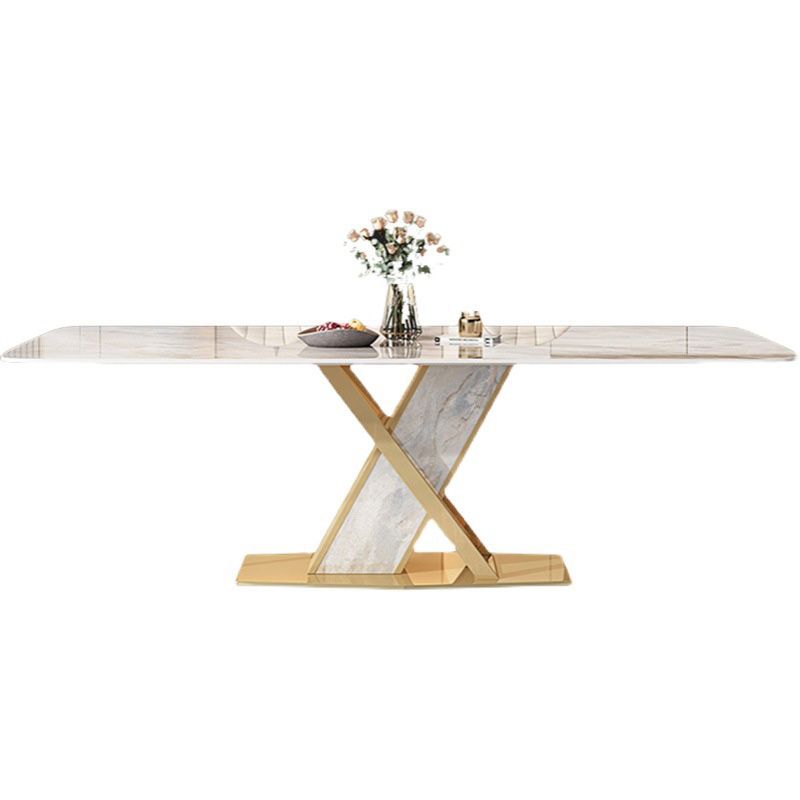 Glam Dining Rectangle Table Sintered Stone Table with Metal Legs for Kitchen