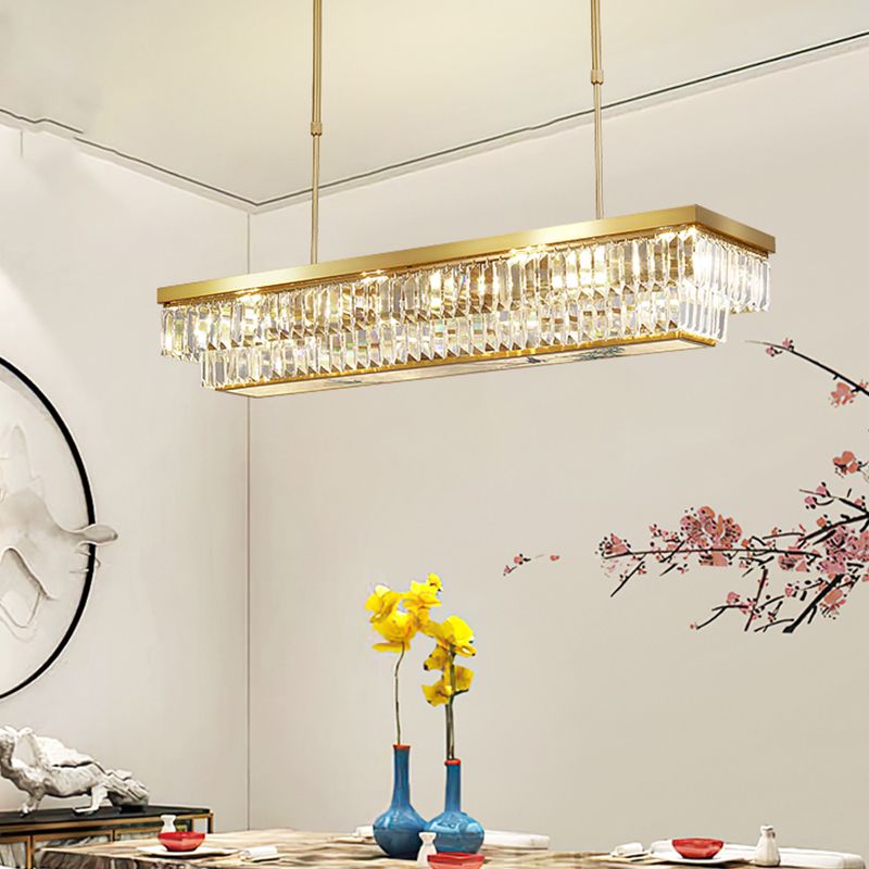 Contemporary Style Rectangle Shape Island Lights Crystal 4 Light Island Lighting in Gold