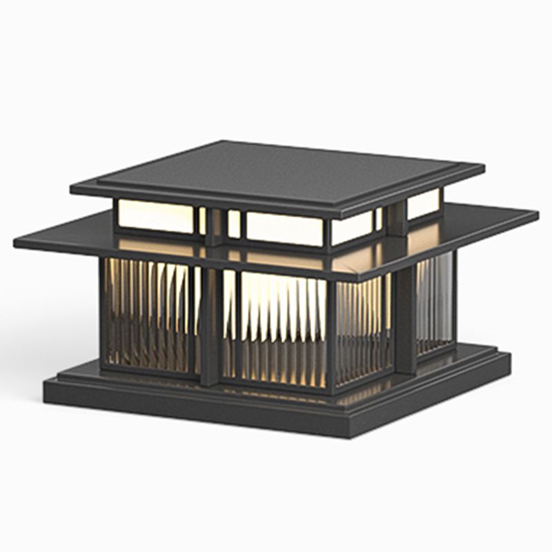 Modern Simple Metal Outdoor Light Square Shape Solar Energy Pillar Lamp for Courtyard