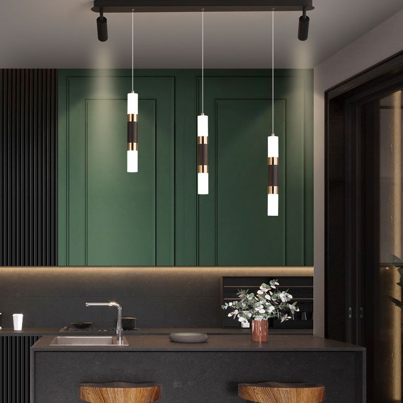 3-Lights Cylindrical LED Island Light Double Spotlight Design Modern Style Simplicity Lighting Pendant in Black