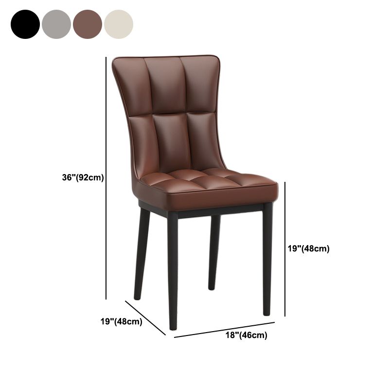 Glam Leather Dining Chair Parsons Chair with Steel Legs in Matte Finish for Home