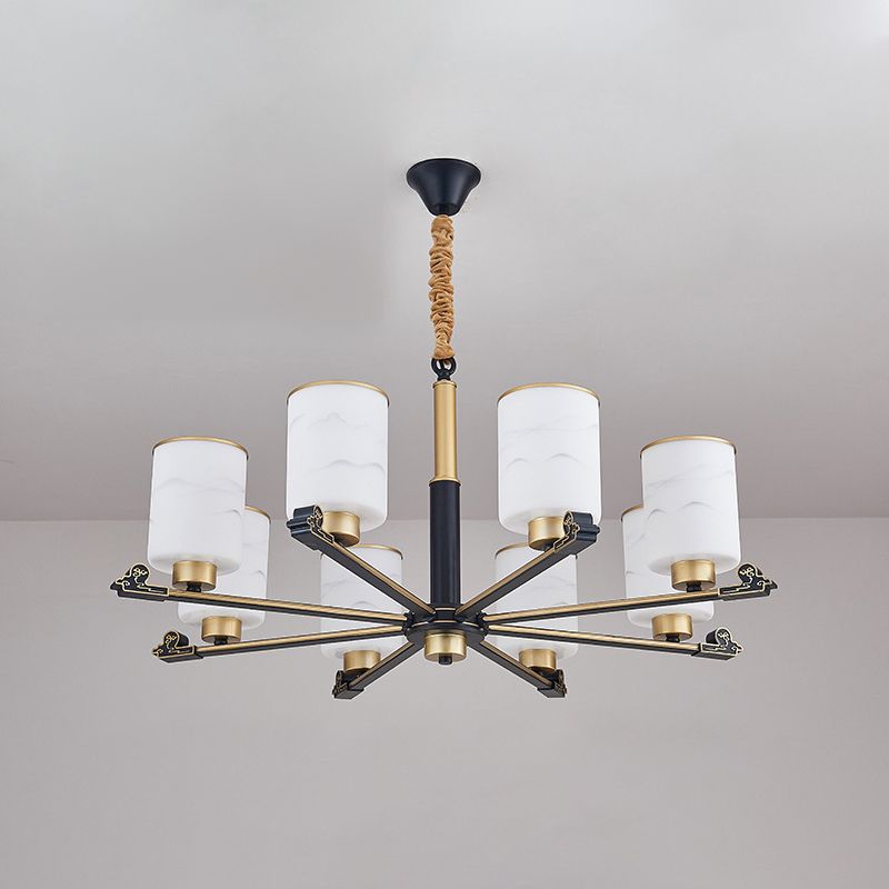 Contemporary Indoor Hanging Light Metal Cylindrical Chandelier with Glass Shade