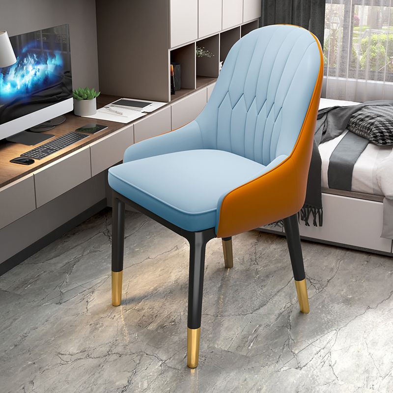 Glam Faux Leather Dining Chairs Metal Arm Dining Room Chairs for Restaurant Use