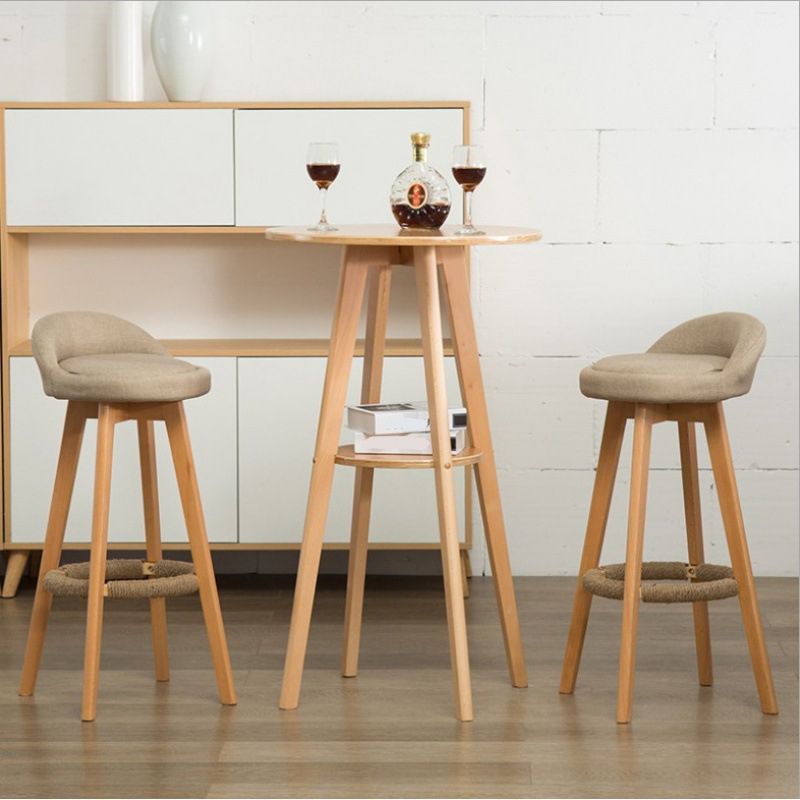 Contemporary Wood Stool Backrest Fabric Counter Stool for Restaurant